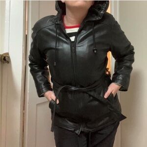 Wilsons Leather Women's Black Belted Hooded Jacket